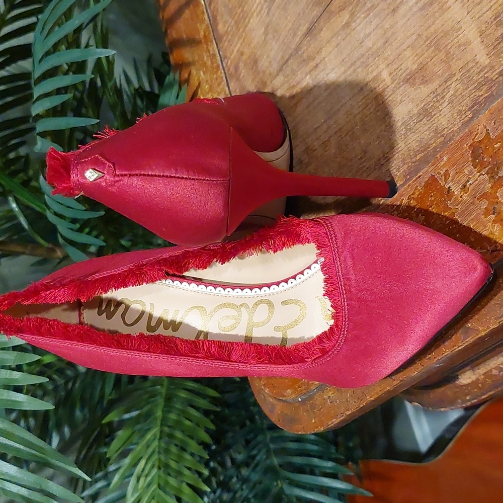 Sam Edelman Red Satin Fringe Pumps
